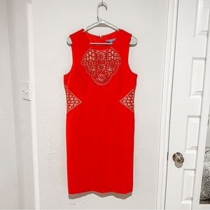 ANTONIO MELANI Red Sheath Dress With Crochet Accents size L